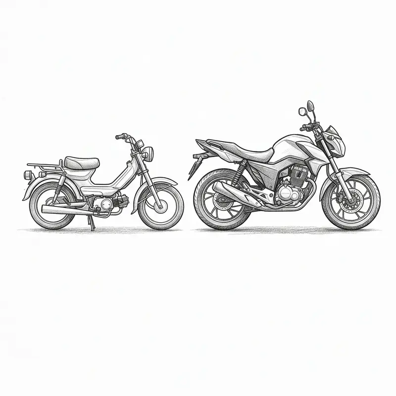 50cc moped ile 125cc motosiklet karşılaştırması karakalem çizim