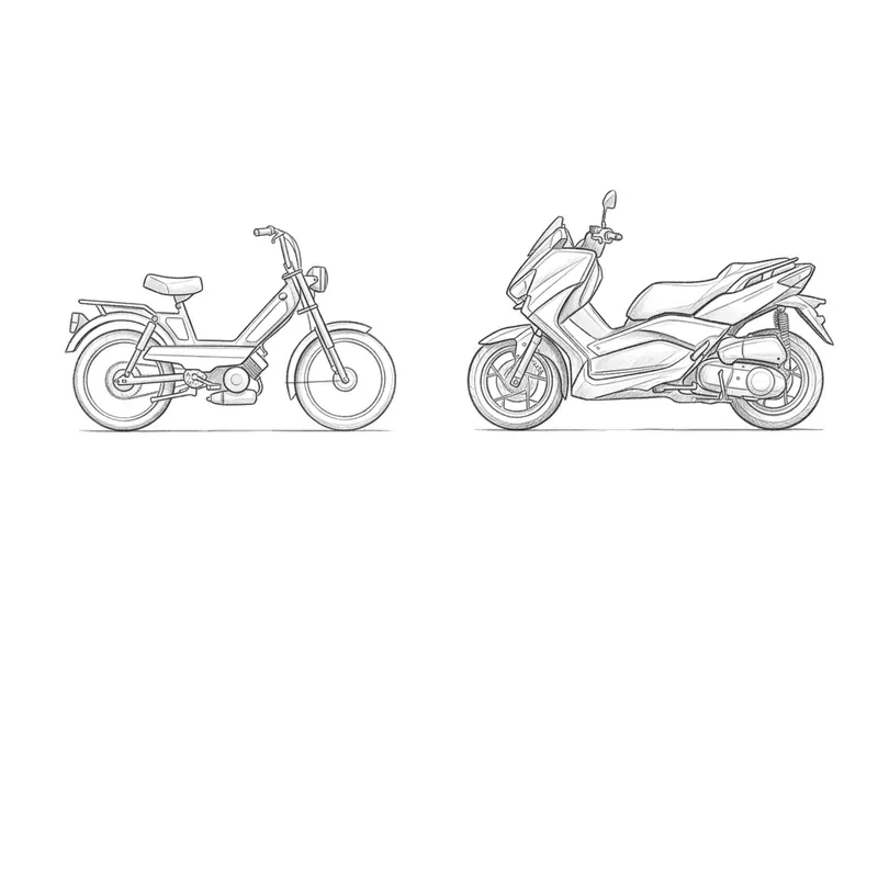 50cc moped ile 125cc scooter karşılaştırması karakalem çizim