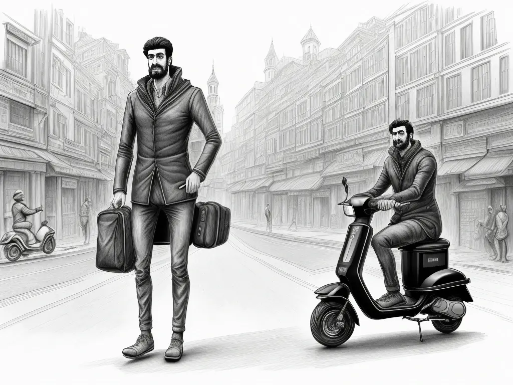 16-17 yaşında kuryelik yapan genç moped sürücüsü illüstrasyonu
